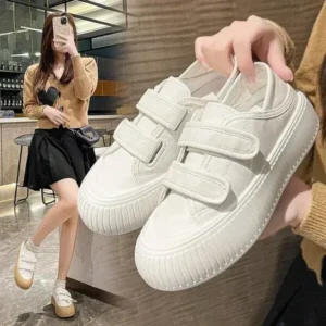 Pogoboots Women Fashion Round Toe Thick Sole Velcro Pu Sneakers