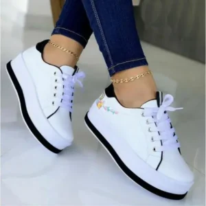 Pogoboots Women'S Fashion Round Toe Thick Sole Shallow Lace-Up Casual Sneakers