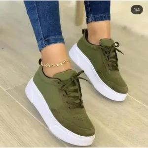 Pogoboots Women'S Fashion Casual Round Toe Thick-Soled Lace Up Canvas Sneakers