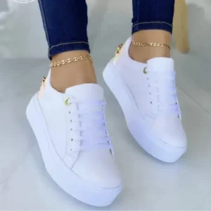 Pogoboots Women Fashion Round Toe Platform Lace Up Solid Color Sneakers