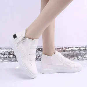 Pogoboots Women Fashion Round Toe Mid-Top Canvas Raw Edge Elastic Sneakers