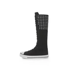 Pogoboots Women Fashion Rivet Decor Side Zipper Canvas High Boots