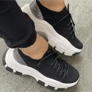 Pogoboots Wedge Heel Flying Woven Colorblock Lace-Up Sneakers Large Size Casual Low Top Women Shoes