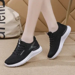 Pogoboots Women Sports Casual Lace Up Design Mesh Breathable Wedge Sneakers