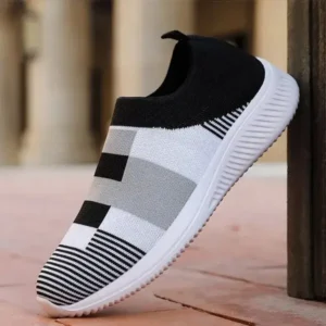 Pogoboots Women Casual Knit Design Breathable Mesh Color Blocking Flat Sneakers