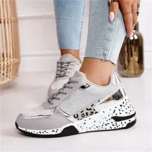 Pogoboots Women Fashion Casual Leopard Print Color Matching Lace-Up Platform Sneakers