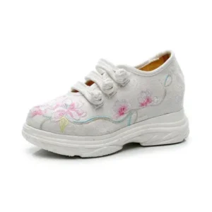 Pogoboots Women Casual Flower Embroidered Round Toe Platform Canvas Sneakers