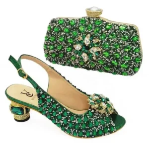 Pogoboots Fashion Rhinestone Design Party Women High Heel Peep Toe Sandals And Clutch Evening Bag Set