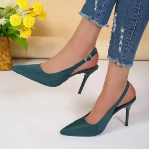 Pogoboots Summer Women Fashion Plus Size Elegant Pointed Toe Strap Buckle Sling Back Stiletto Heel PU Sandals