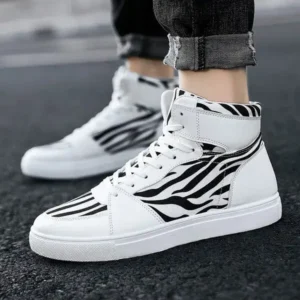 Pogoboots Men'S Fashion Zebra Print Breathable Canvas High Top Sneakers