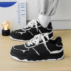 Pogoboots Men'S Fashion Black White Breathable Canvas Sneakers