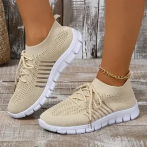 Pogoboots Women Casual Plus Size Solid Color Mesh Breathable Flat Sneakers