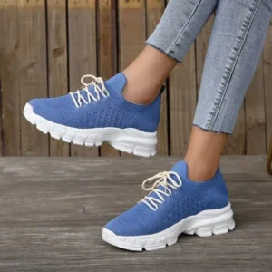 Pogoboots Women Fashion Casual Breathable Flying Woven Lace-Up Thick-Soled Sneakers