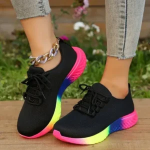 Pogoboots Women Fashion Casual Mesh Breathable Rainbow Sneakers