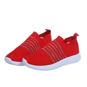 Pogoboots Fashion Casual Solid Color Striped Fly-Woven Mesh Breathable Flat Sneakers