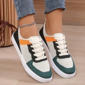 Pogoboots Women Fashion Casual Color Blocking Mesh Fly-Woven Breathable Sneakers