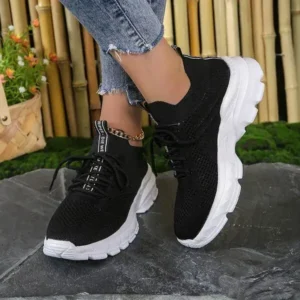 Pogoboots Women Fashionable Casual Solid Color Lace-Up Sneakers