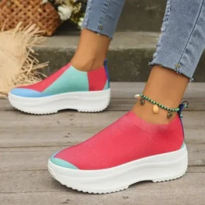 Pogoboots Women Fashion Casual Color Blocking Fly-Woven Thick-Soled Sneakers