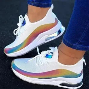 Pogoboots Women Fashion Casual Rainbow Color Blocking Sneakers