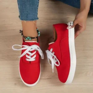 Pogoboots Women Fashion Casual Solid Color Lace-Up Canvas Shoes