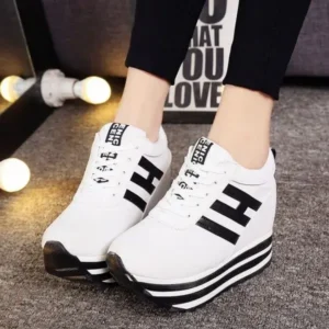 Pogoboots Women Fashion Casual Letter Printed Lace-Up Thick-Soled Sneakers