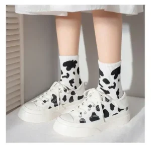 Pogoboots Women Fashion Platform Cute Cow Pattern Lace-Up Sneakers