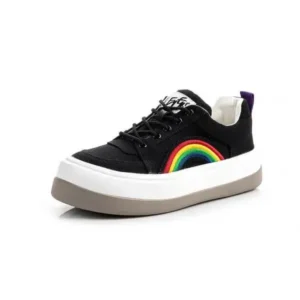 Pogoboots Women Fashion Casual Rainbow Color Block Platform Canvas Platform Shoes