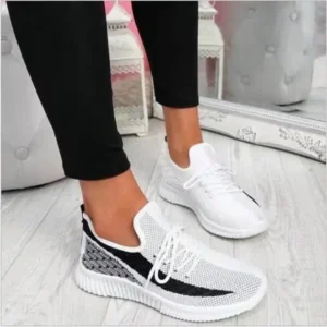 Pogoboots Women Fashion Casual Thick Sole Breathable Fly Woven Thick Sole Lace Up Sneakers