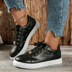 Pogoboots Women Fashion Shallow Toe Round Toe Casual Lace Up Sneakers