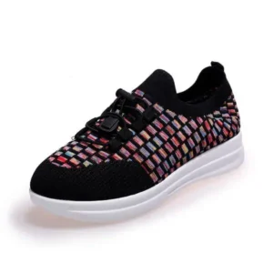 Pogoboots Women Fashion Low-Top Lace-Up Platform Color-Block Fly-Knit Sneakers