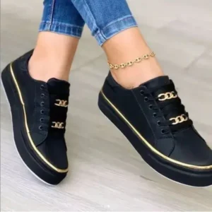 Pogoboots Women Thick Bottom Chain Casual Round Toe Fashion Pu Sneakers