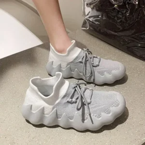 Pogoboots Women Fashion Round ToeWomen Fashion Round Toe Octopus Fly Woven Sneakers Shallow Cut Print Lace Up Flat Sneakers